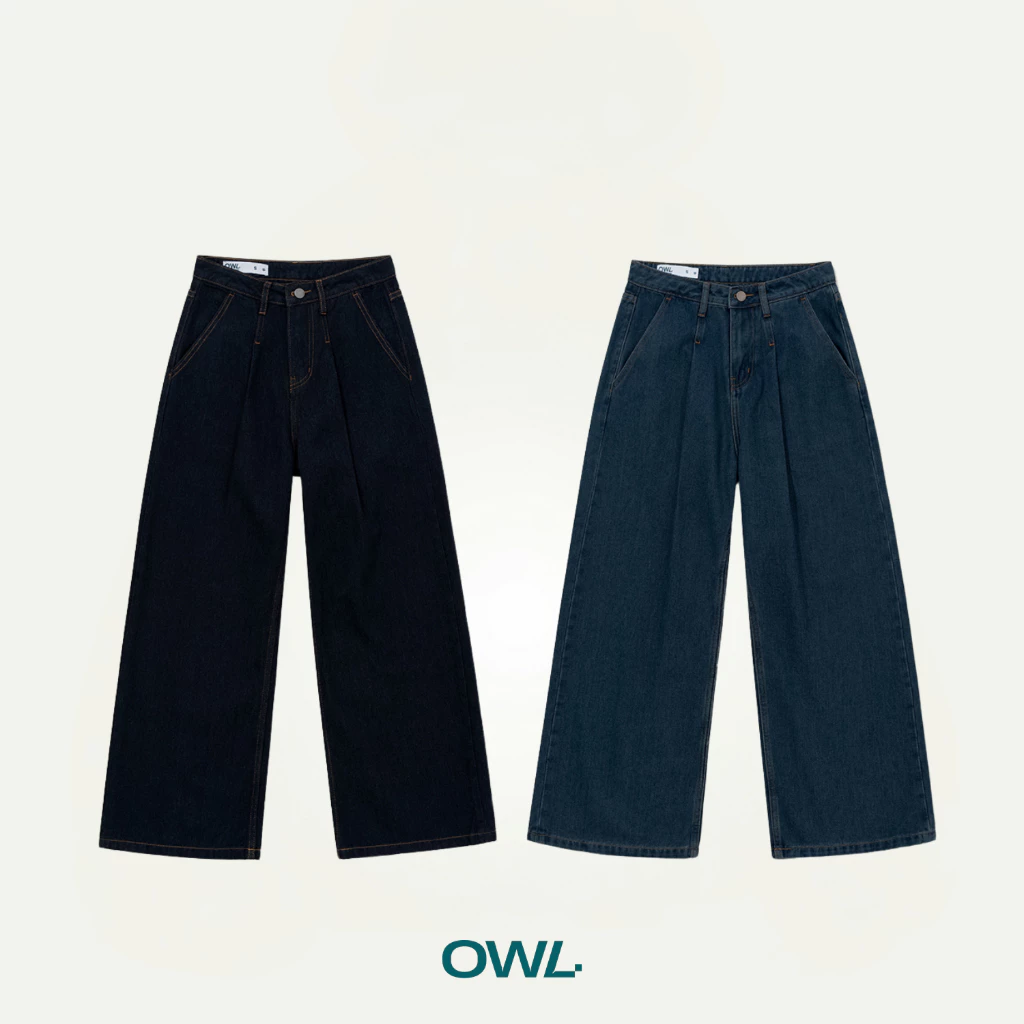 Quần jean nữ ống rộng Owlbrand Wide Pleated - Ảnh 3