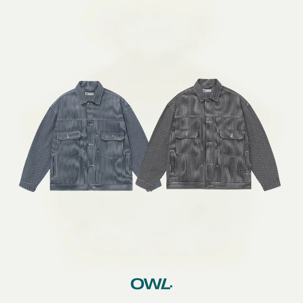 Áo khoác jean Owlbrand Pleat Striped - Ảnh 3