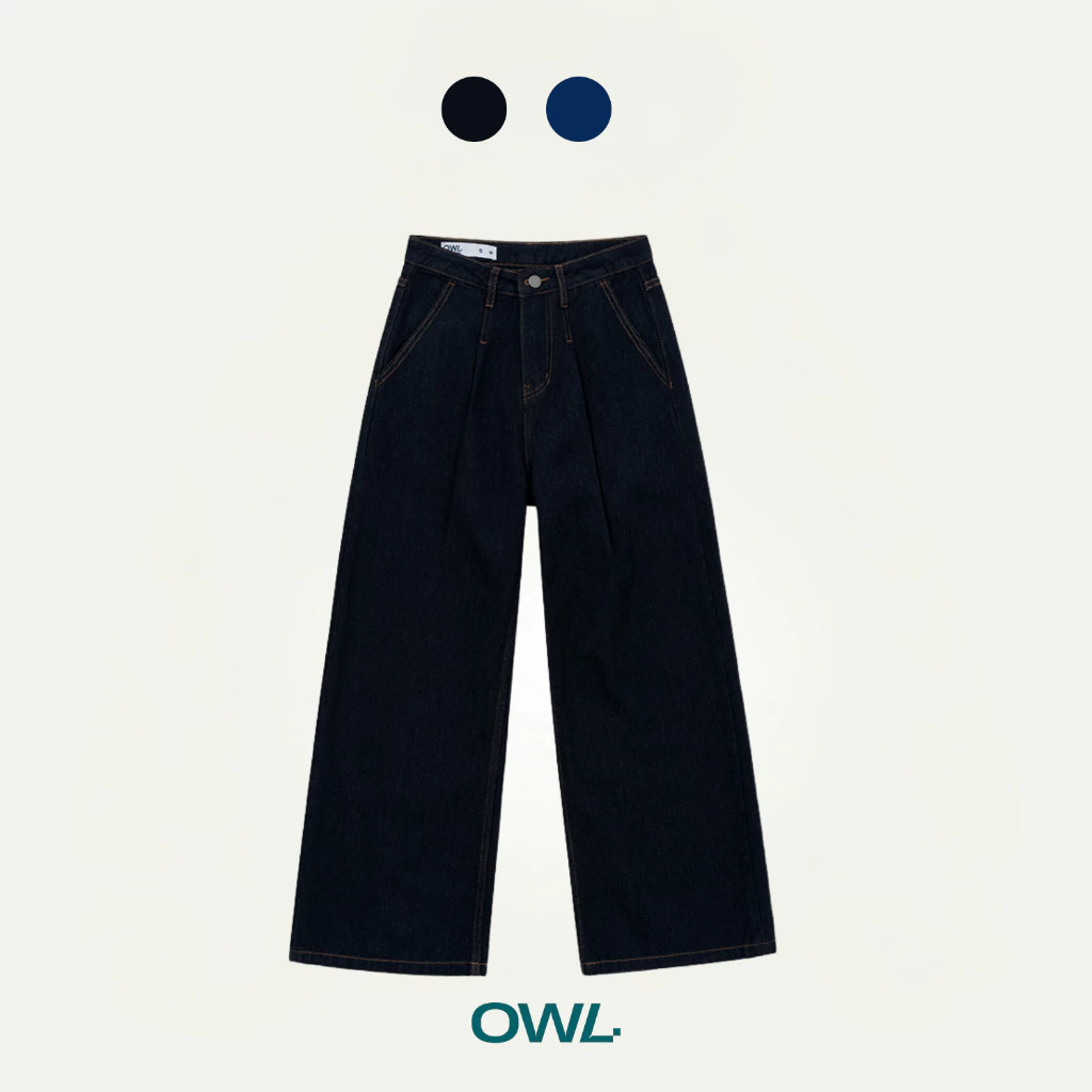 Quần jean nữ ống rộng Owlbrand Wide Pleated
